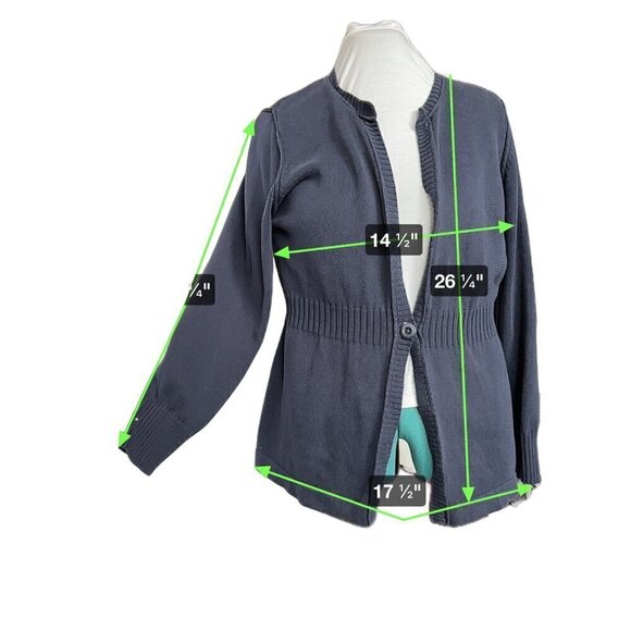 Eddie Bauer  Cardigan Sweater Women XL Navy Cotton One-Button Ribbed at waist - Picture 9 of 9